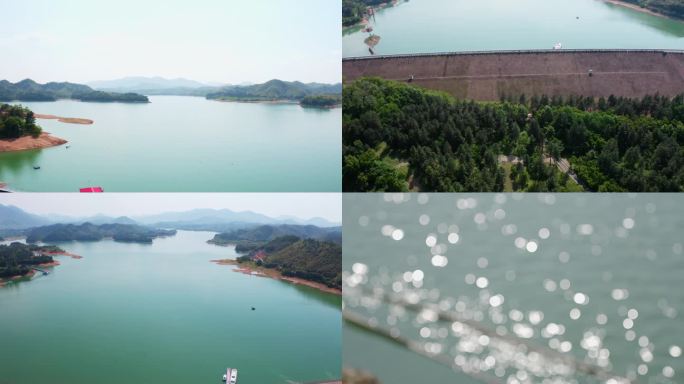 安吉水库航拍 水边风景 浙江水库 波光