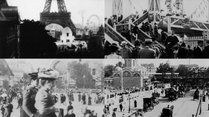 20年代巴黎城市埃菲尔铁塔塞纳河街道人群