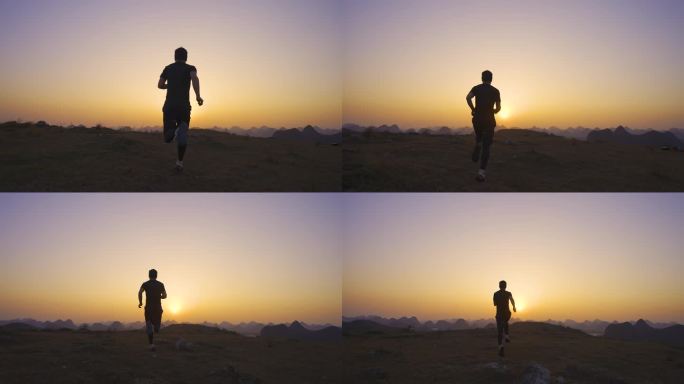 跑步奔跑年轻人运动正能量户外阳光黄昏奔跑
