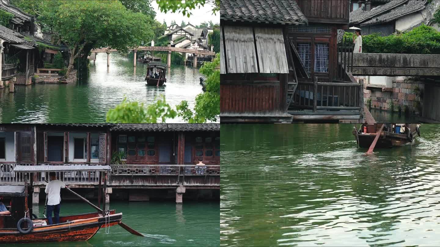 【原创可商用】碧波荡漾的古镇乌篷船旅游