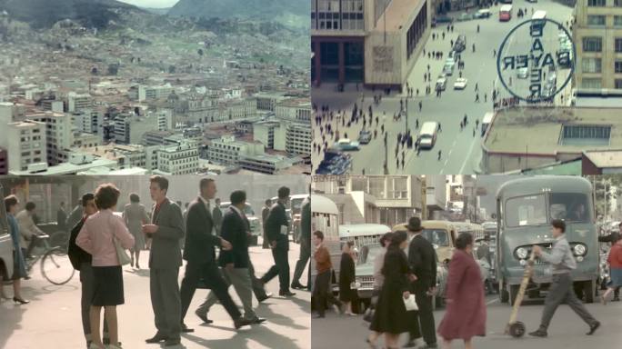 60年代波哥大哥伦比亚城市街道人群建筑