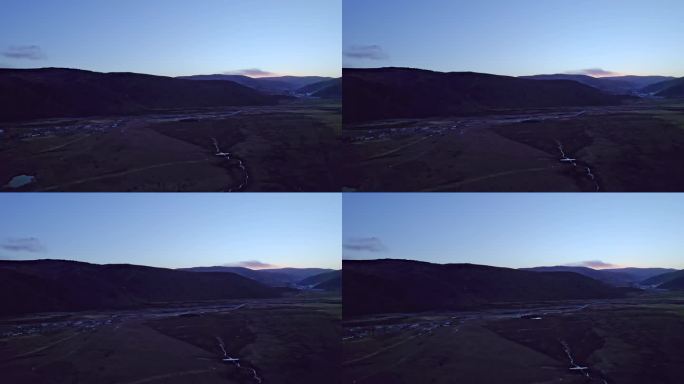 山区高原的蓝色傍晚