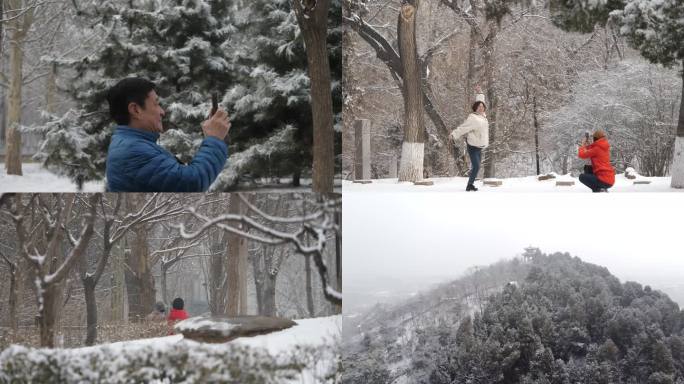 唐山凤凰山雪后公园休闲锻炼