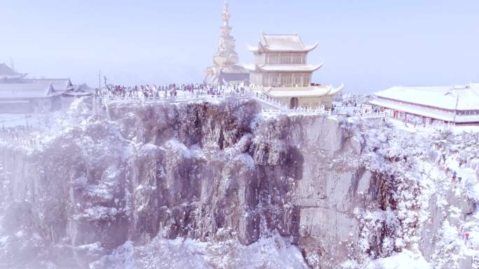 航拍金顶雪景高清素材