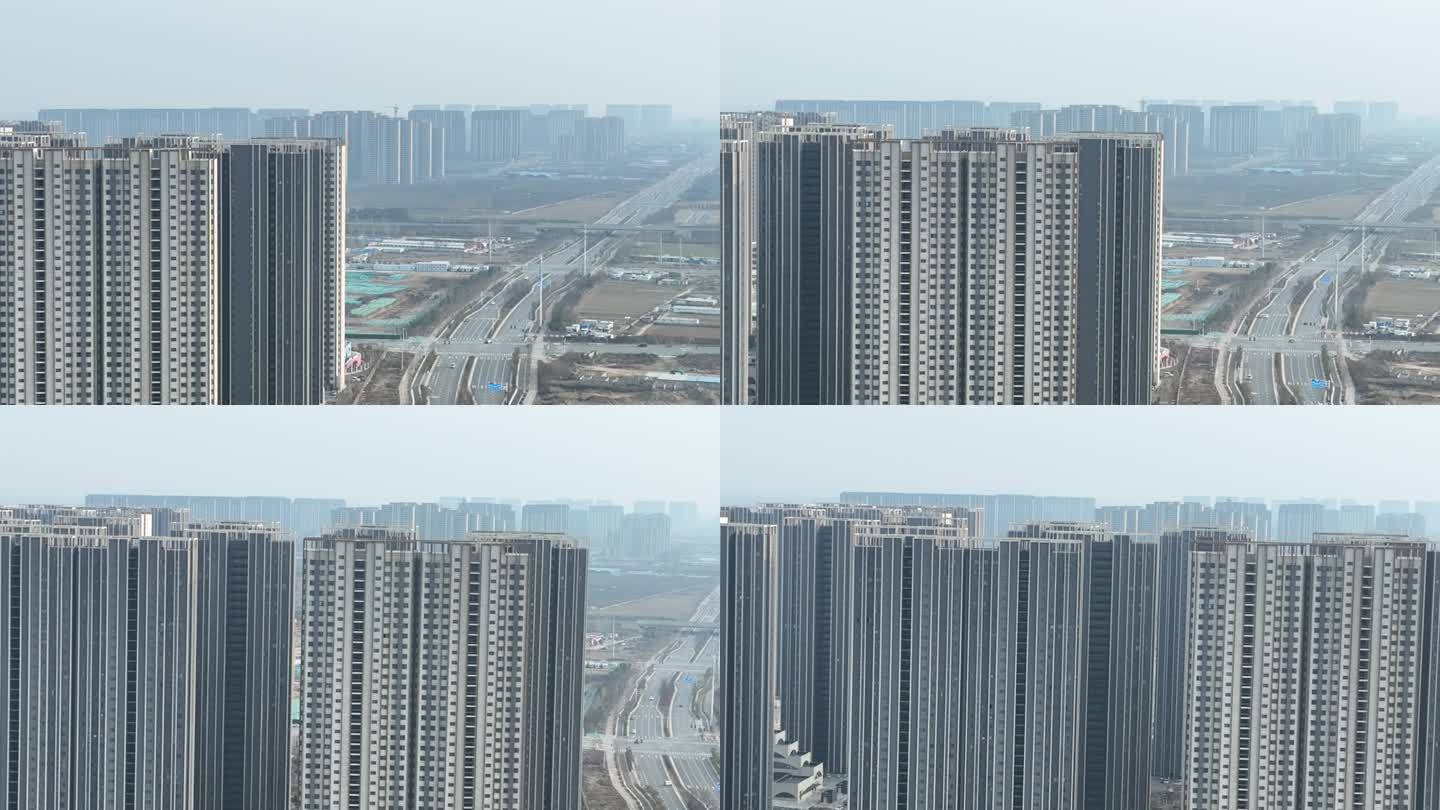 河南郑州航空港区高楼大厦住宅区航拍