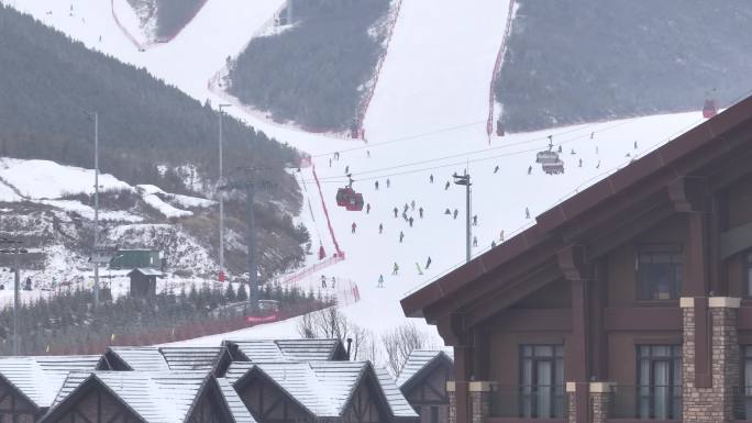 崇礼滑雪场缆车航拍超清4k长焦画面