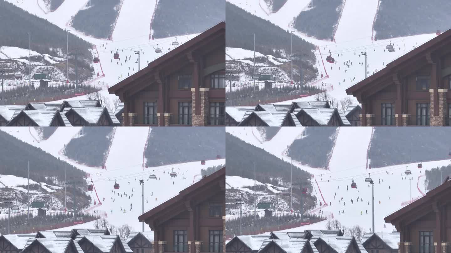 崇礼滑雪场缆车航拍超清4k长焦画面