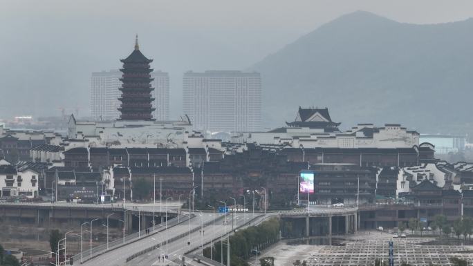 浙江湖州市龙之梦太湖古镇景区长焦航拍