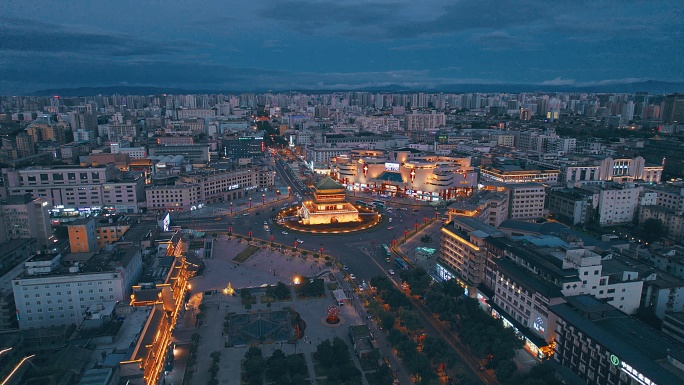 航拍西安钟楼夜景