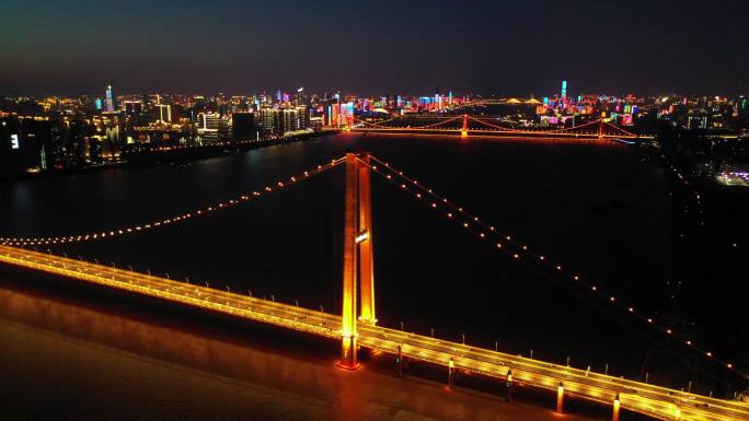 城市夜景航拍武汉杨泗港长江大桥4k视频