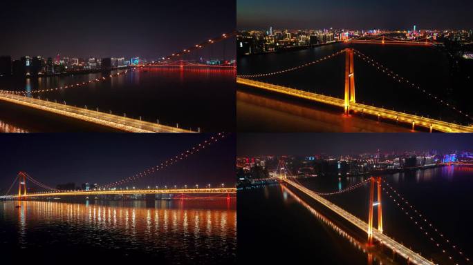 城市夜景航拍武汉杨泗港长江大桥4k视频