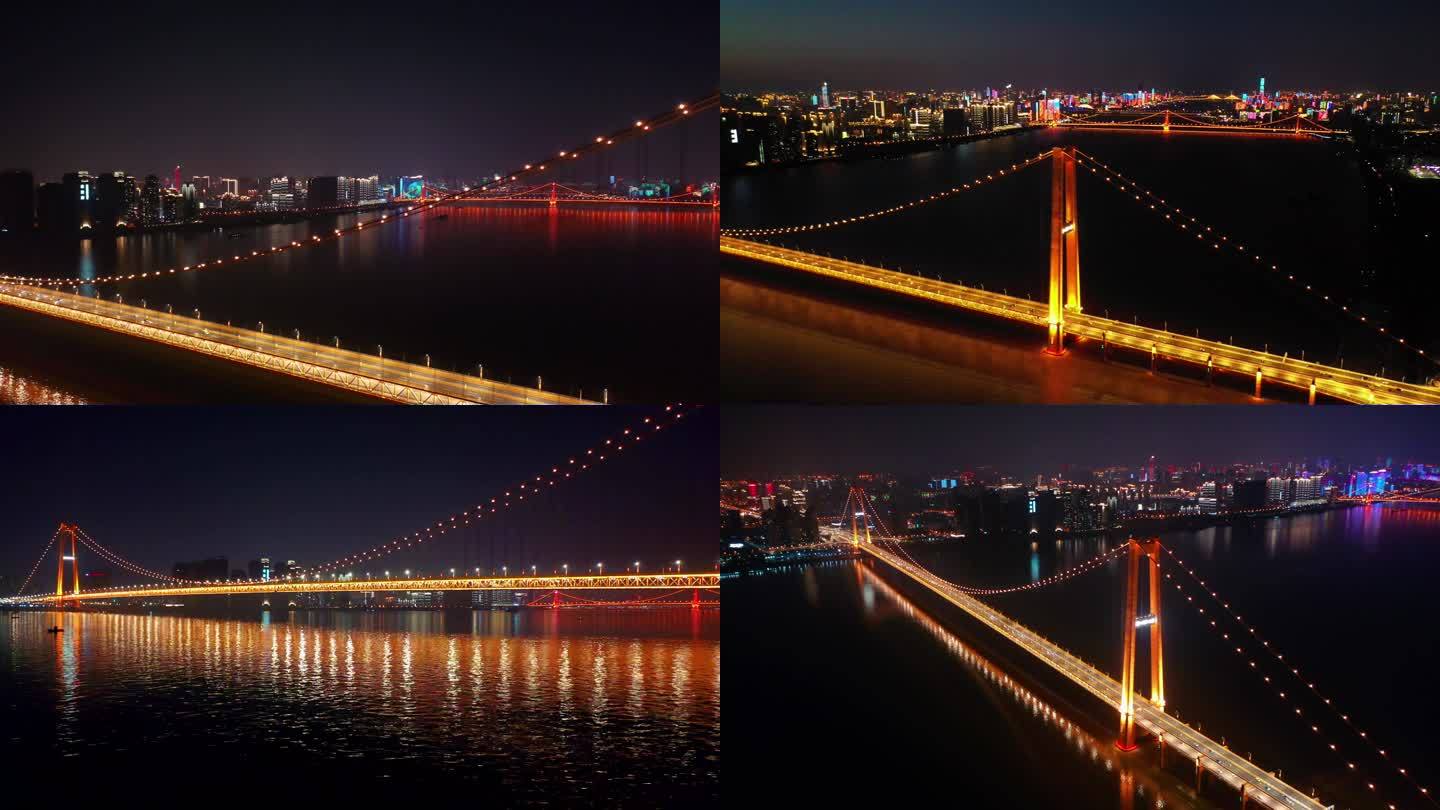 城市夜景航拍武汉杨泗港长江大桥4k视频
