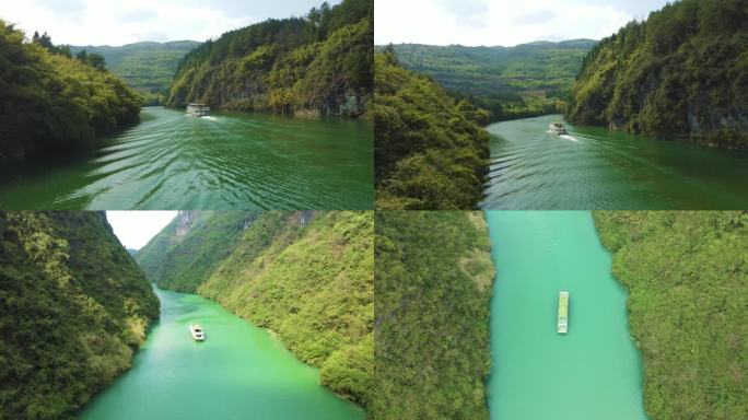 实拍河道风光游船行驶