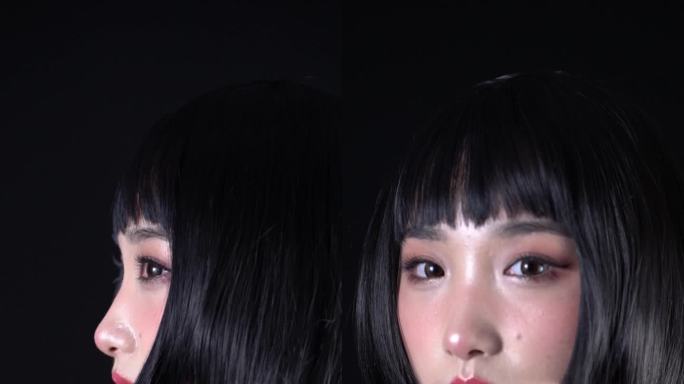 日系JK少女玩剑，面部特写，精致妆容