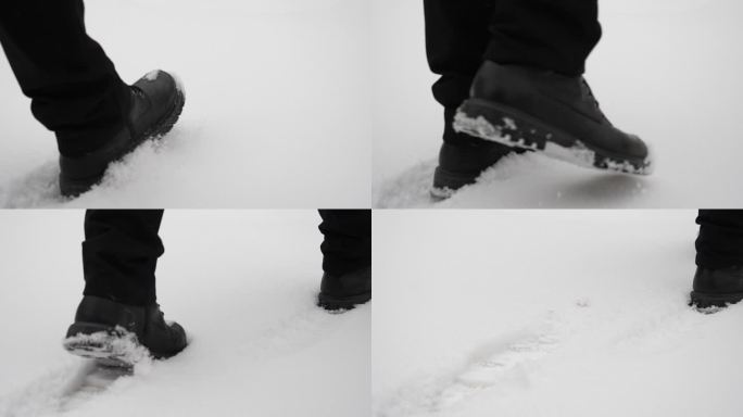 雪地脚步特写