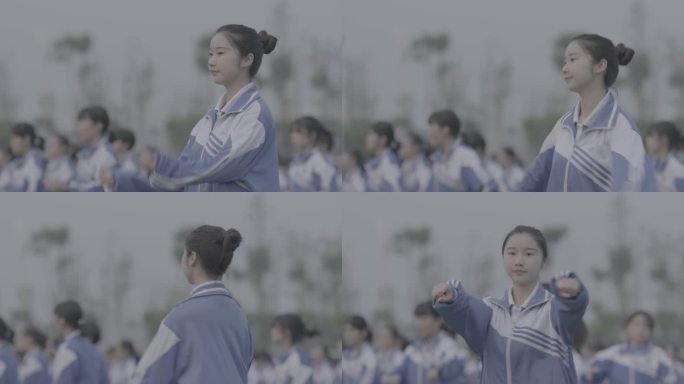 【4K灰度】高中美女做早操中学课间操