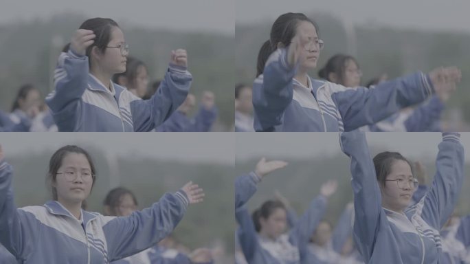 【4K灰度】中学女生课间操阳光大课间