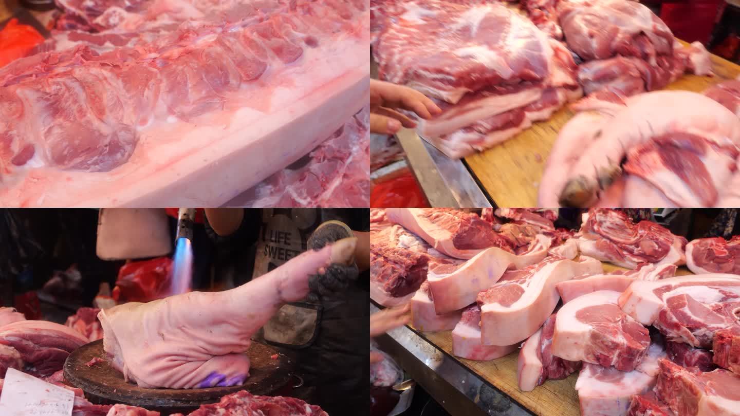 实拍菜市场猪肉市场新鲜猪肉