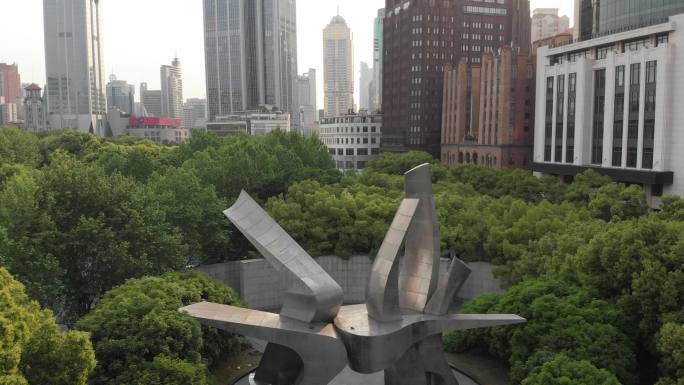 航拍上海五卅运动纪念碑 原素材