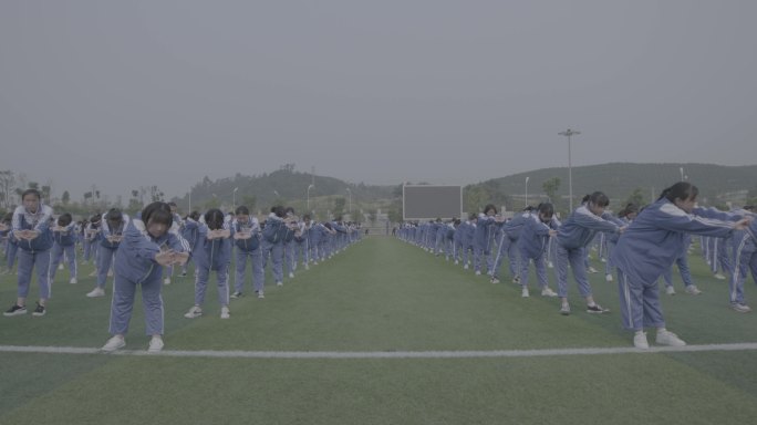 【4K灰度】高中课间操中学生做早操