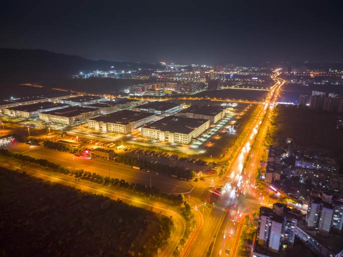 重庆综合保税区广达厂区夜景延时航拍