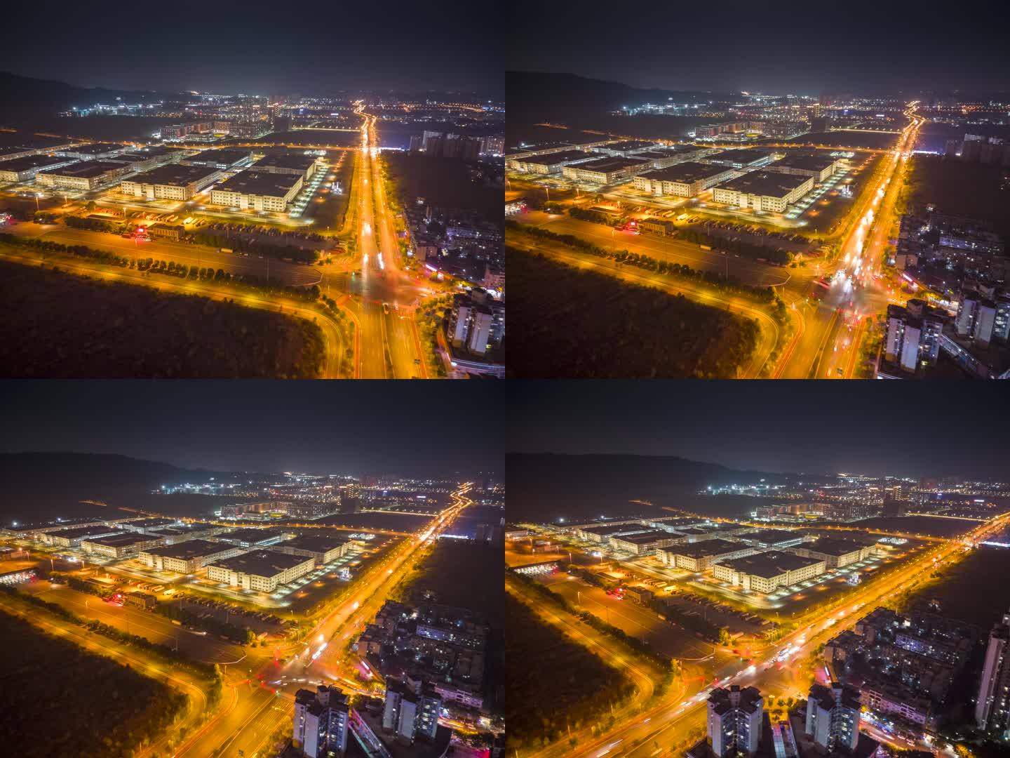 重庆综合保税区广达厂区夜景延时航拍
