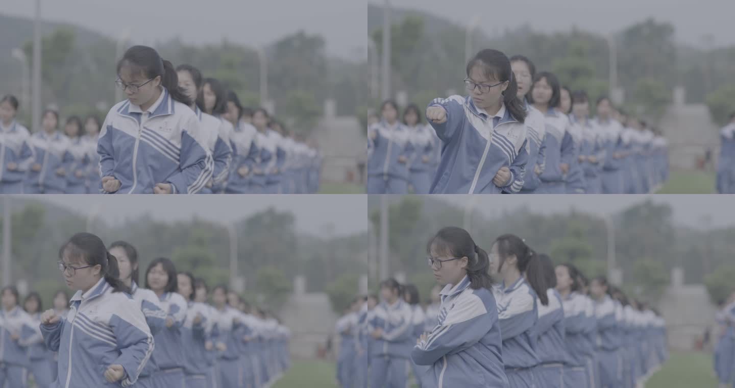【4K灰度】中学生美女做早操阳光大课间