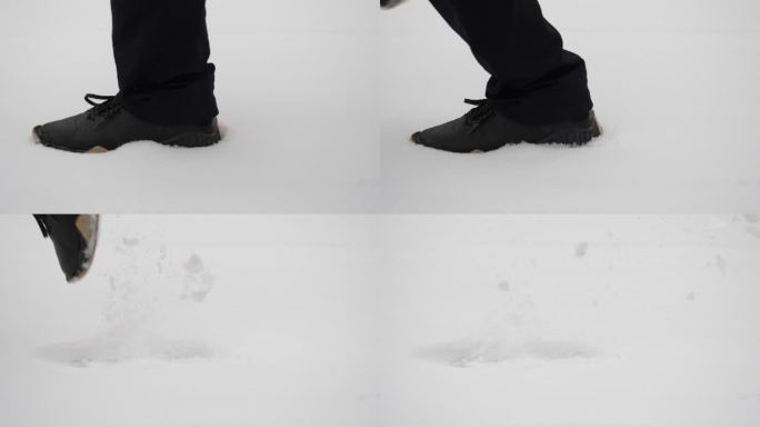 雪中奔跑脚步【慢动作】