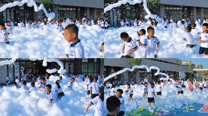 实拍大型泡泡浴幼儿园做游戏