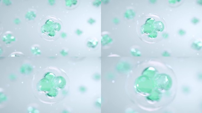 微观绿色分子动态水珠肌肤精华细胞三维动画