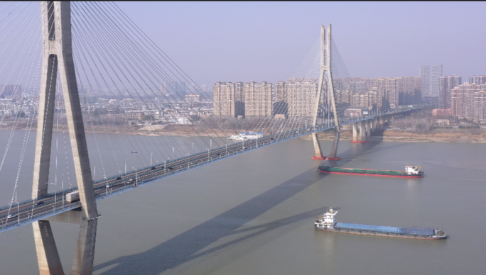 安庆长江大桥 车辆货船 物流运输