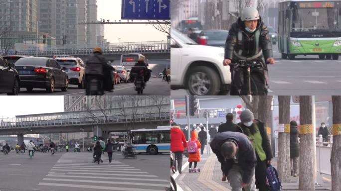 城市夕阳街景街道骑行都市生活上下班过马路