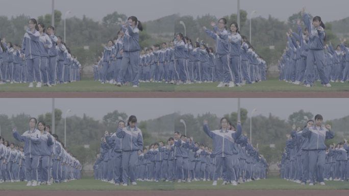 【4K灰度】高中生做早操阳光大课间