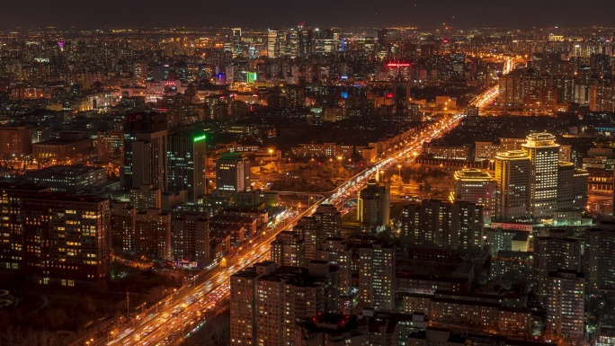 俯瞰北京城市三环路夜景车流延时