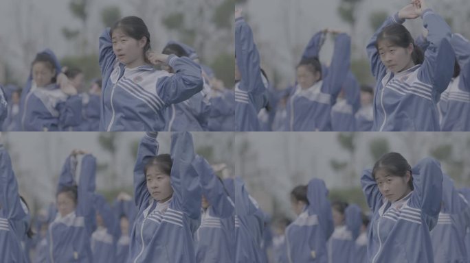 【4K灰度】中学女生做早操阳光大课间