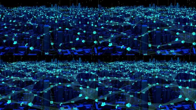 城市高楼建筑被5g网络信号覆盖