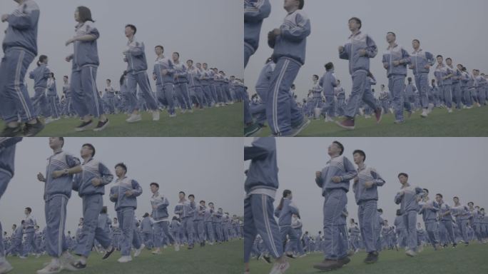【4K灰度】运动场中学生跑步跑操