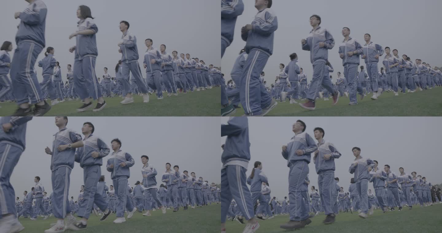 【4K灰度】运动场中学生跑步跑操