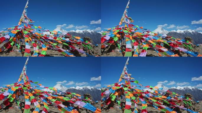 雪山上的藏族经幡