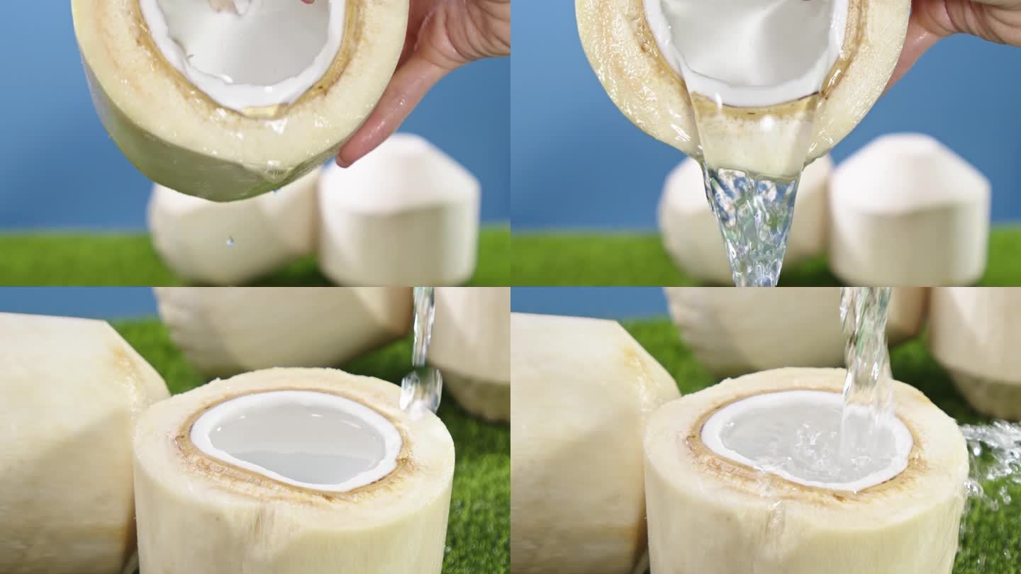 椰子汁流到另一个椰子里
