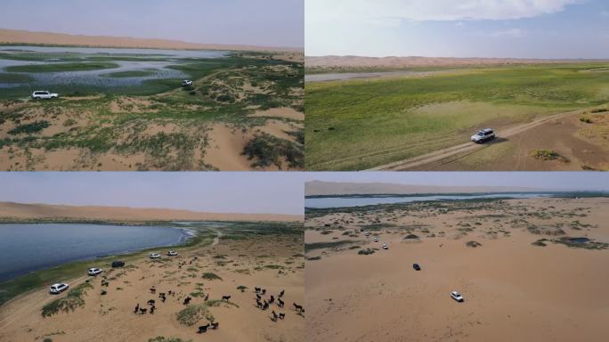 4K航拍：22段腾格里沙漠越野车素材