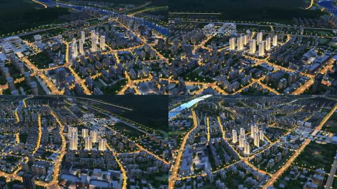 鸟瞰城市建筑区位夜景动画素材