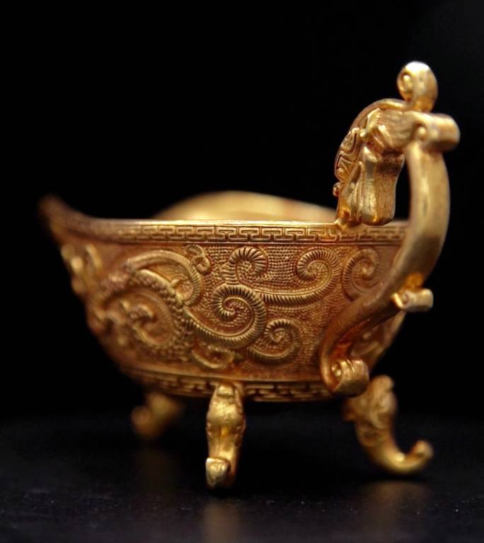 铜酒杯银酒杯摆件工艺品复古古代纹路金色银