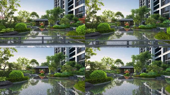 新中式亭台园林景观三维漫游