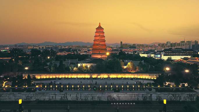 航拍西安大雁塔夜景