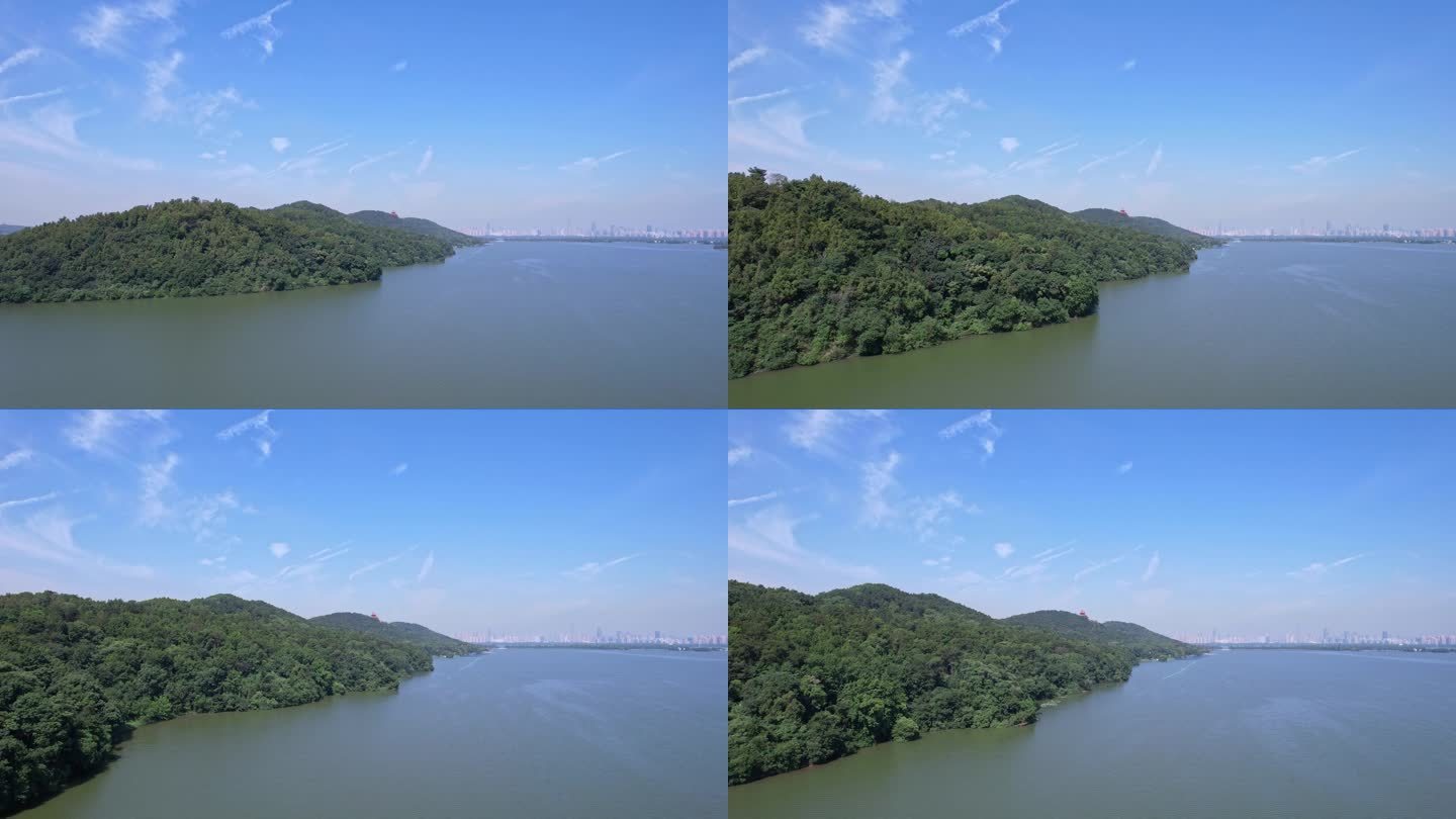 4K湖北武汉东湖磨山航拍山与水
