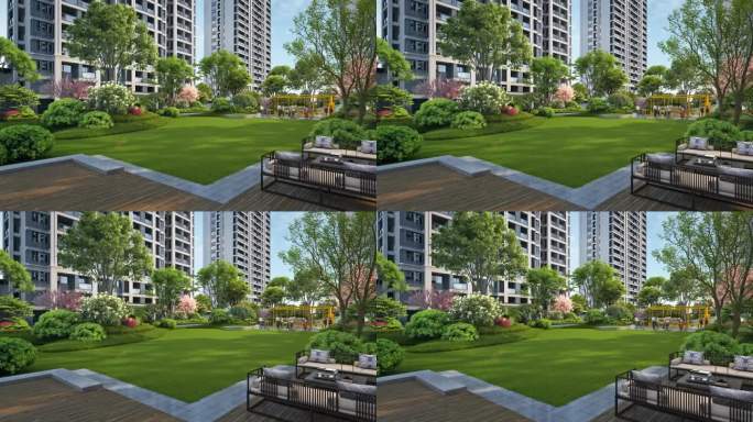 新中式小区草坪景观三维动画