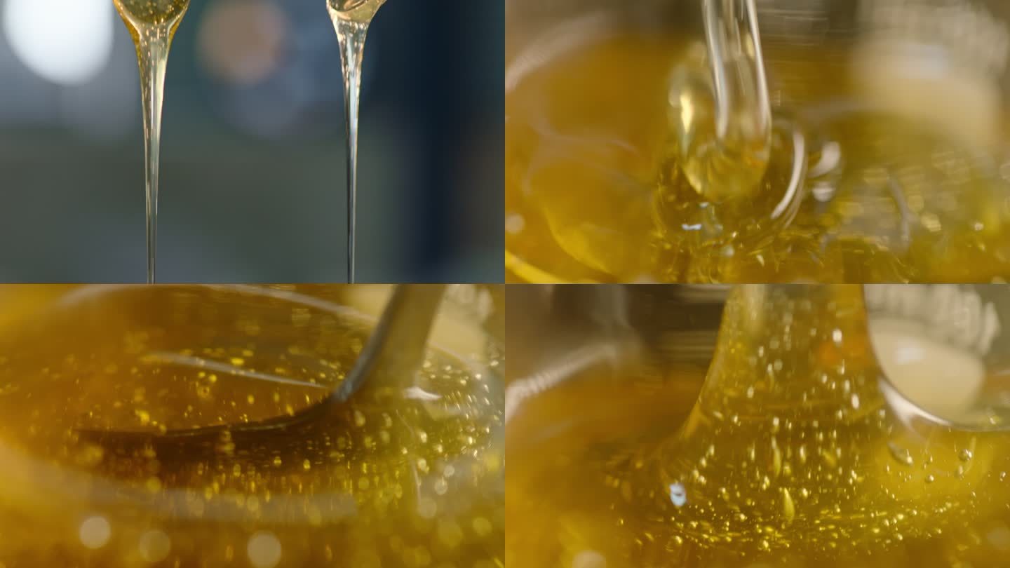 晶莹透亮的蜂蜜 搅拌蜂蜜 蜂蜜拉丝