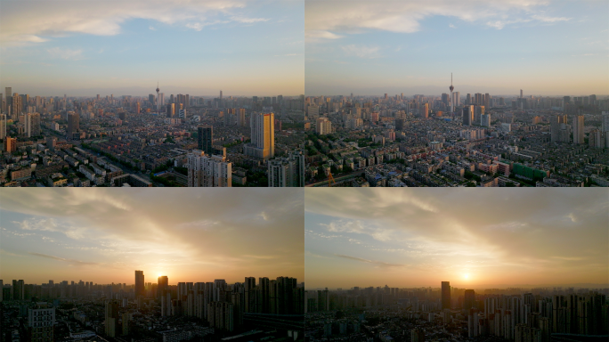 成都东门日出城市景观航拍大景4K