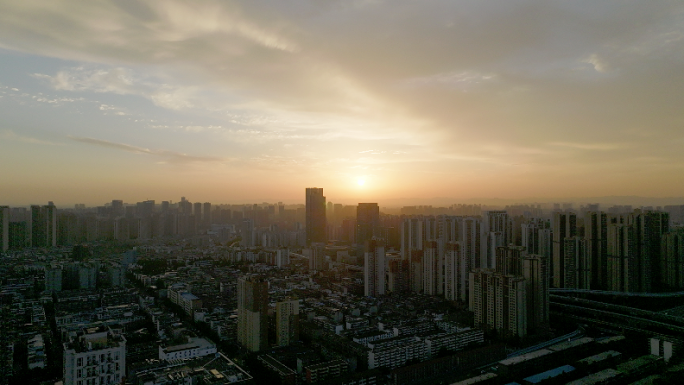 成都东门日出城市景观航拍大景4K